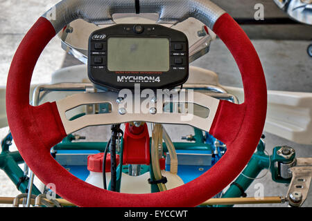 Go-Kart steering wheel and computer detail Stock Photo