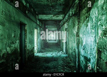 Old ruined factory building from the inside Stock Photo