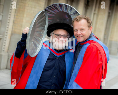 Brighton, UK. 27th July, 2015. Summer graduations at the University of Brighton. Steve McNicholas (left) and Luke Cresswell (right) the founders of Stomp were awarded honorary degrees as Doctor of Arts at the ceremony held this mornining at the Dome in Brighton. Credit:  Jim Holden/Alamy Live News Stock Photo