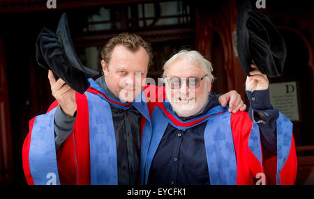 Brighton, UK. 27th July, 2015. Summer graduations at the University of Brighton. Luke Cresswell (right) and Steve McNicholas (left) the founders of Stomp were awarded honorary degrees as Doctor of Arts at the ceremony held this mornining at the Dome in Brighton. Credit:  Jim Holden/Alamy Live News Stock Photo