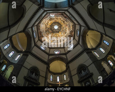 Interior of Florence Cathedral Brunelleschi dome. Painted by Giorgio Vasari and Federico Zuccari. Florence, Italy. Stock Photo