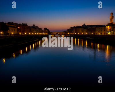 Ponte Vecchio at sunset and the river Arno. Florence, Italy. Stock Photo