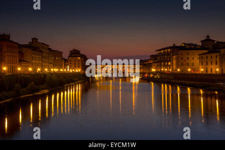 Ponte Vecchio at sunset and the river Arno. Florence, Italy. Stock Photo