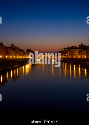 Ponte Vecchio at sunset and the river Arno. Florence, Italy. Stock Photo