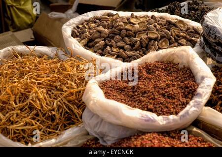 Bagged Spices at an open air market in Beijing. Stock Photo