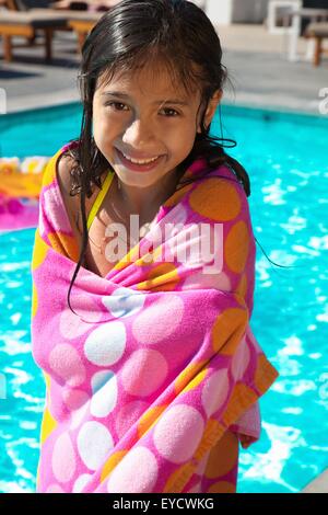 Girl wrapped in towel, portrait Stock Photo