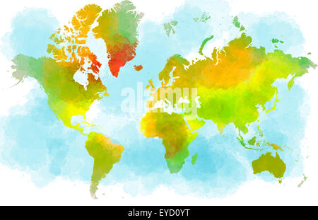 world map colorful watercolor illustration Stock Photo - Alamy