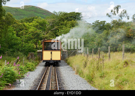 Train on the Snowdon Mountain Railway in Llanberis. Stock Photo