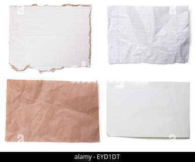 four different pieces of cardboard and paper, isolated on white Stock Photo