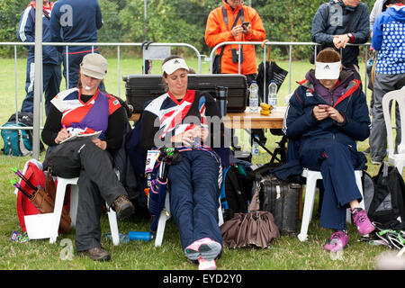 Copenhagen, Denmark, July 27th, 2015. UK archer team at the World Archery Championships in Copenhagen is rerlaxing before their shoos in the qualifying round Stock Photo