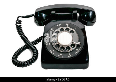 Classic black rotary dial telephone isolated on white Stock Photo