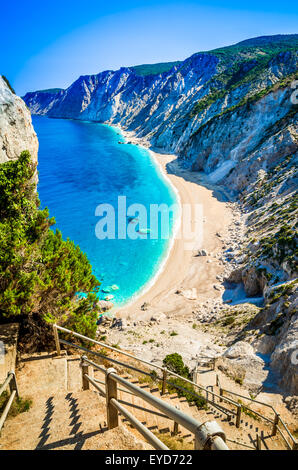 Famous Platia Ammos beach in Kefalonia island, Greece. Stock Photo