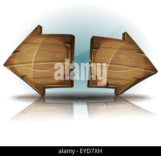 Illustration of funny cartoon design wooden arrows signs, for game ui on tablet pc app or web interface buttons Stock Photo