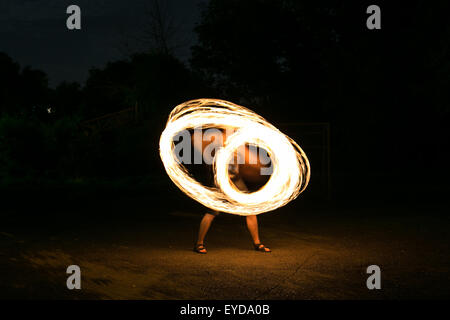 Fire-show man in action Stock Photo