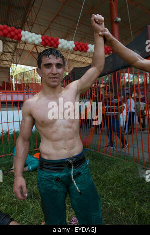 Winning Wrestler, Kirkpinar 654th Oil Wrestling Championships, Edirne, Turkey Stock Photo