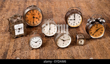 group of old alarm clocks Stock Photo