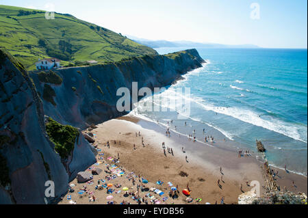 People At Itzurun Beach, Zumaia, Basque Country, Spain Stock Photo