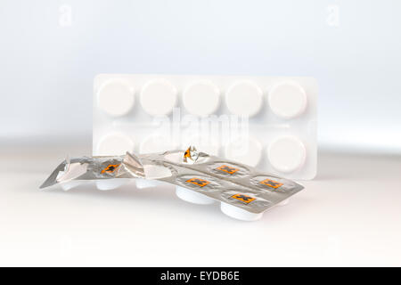 Hazardous tablets in a aluminum blister strip Stock Photo