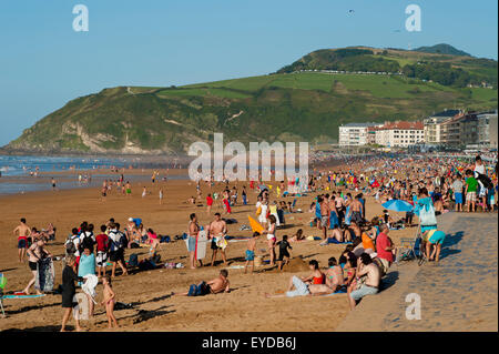Sunbathing On The Beach, Zarautz, Basque Country, Spain Stock Photo