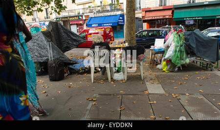 Paris, France, Homeless Crisis, Person Camping on Street in 12th district Stock Photo