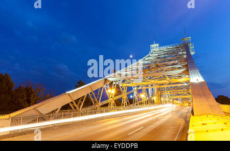 Blue Wonder (Blaues Wunder) bridge in Loschwitz at night, Dresden, Germany. Stock Photo