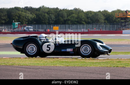 John Pearson driving a  Lister Jaguar Knobbly, in the Stirling Moss Trophy for pre' 61 Sports Cars at the Silverstone Classic Stock Photo