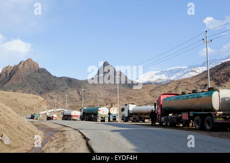 Trucks On Road Near The Iran Border In Iraqi Kurdistan, Iraq Stock Photo