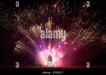 Fireworks Exploding From Effigy Of Pope Paul V On Bonfire Night, Lewes, East Sussex, Uk Stock Photo