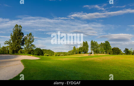 Man playing golf on a sunny day on a green field Stock Photo