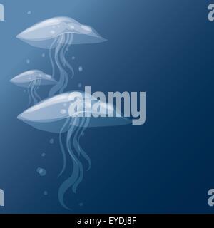 Vector background. Translucent jellyfish on a blue background Stock Vector