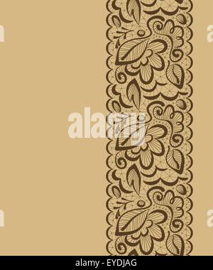 Vector seamless beautiful background. Lace flowers and leaves on a light brown background Stock Vector