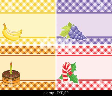 set of vector checkered backgrounds frames of different colors. theme - Fruits and holidays Stock Vector