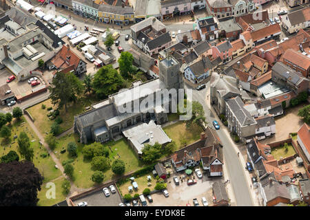 aerial photo of Diss, Norfolk, UK showing St Mary church in the town centre Stock Photo