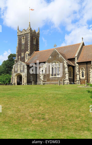 Sandringham parish Church, St. George's Flag, Royal Estate, Norfolk England UK Stock Photo