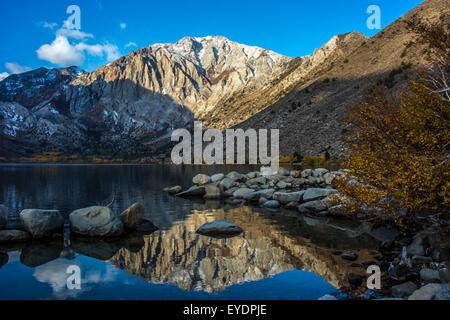 Early morning reflections on Convict Lake, Sierra Nevada Mts Stock Photo