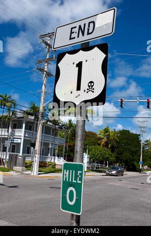Mile 0 sign at the end of US Hwy 1, Key West, Florida, United States of America Stock Photo