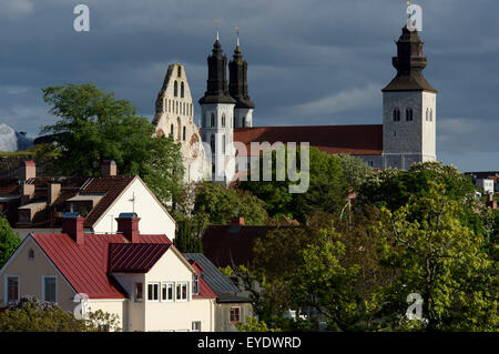 St. Nicolai and Cathedral in Visby, Isle of Gotland, Sweden Stock Photo