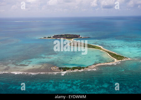 Aerial view of Long Key, Bush Key and Fort Jefferson on Garden Key, Dry Tortugas National Park, Florida, United States of America Stock Photo