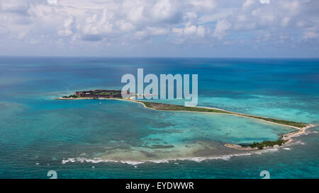 Aerial view of Long Key, Bush Key and Fort Jefferson on Garden Key, Dry Tortugas National Park, Florida, United States of America Stock Photo