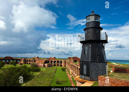 Harbor Light on top of Fort Jefferson, Dry Tortugas National Park, Florida, United States of America Stock Photo