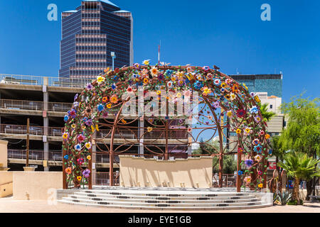 A decorated outdoor stage in downtown, Tucson, Arizona, USA. Stock Photo