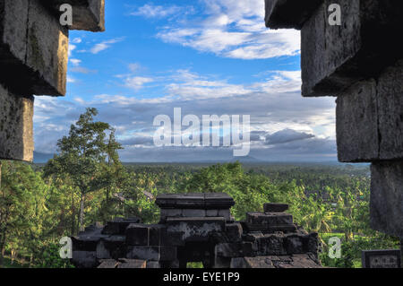 Jungle  Buddist temple Borobudur complex in Yogjakarta in Java, indonesia Stock Photo