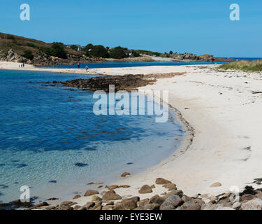 St Agnes Viewed From The Island Of Gugh Showing The Sand Bar (Tombolo), Isles Of Scilly, Cornwall, Uk, Europe Stock Photo