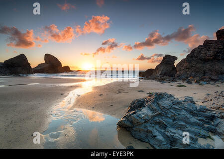 Sunset at Porthcothan bay on the north Cornwall coast Stock Photo