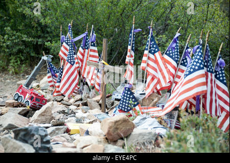 Memorial for the Granite Mountain Hotshots, 19 firefighters who died fighting a forest fire at Yarnell Hill, Arizona, USA Stock Photo