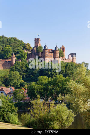 Wertheim Castle in Baden-Württemberg, view from Kreuzwertheim across the Main, Tauberfranken, Lower Franconia, Franconia Stock Photo