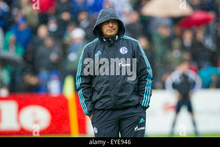 Guetersloh, Germany. 27th July, 2015. Schalke coach Andre Breitenreiter pictured during a friendly between German soccer club FC Schalke 04 and Portugal's FC Porto in Guetersloh, Germany, 27 July 2015. Photo: GUIDO KIRCHNER/dpa/Alamy Live News Stock Photo