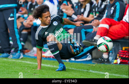 Guetersloh, Germany. 27th July, 2015. Schalke's Leroy Sane pictured during a friendly between German soccer club FC Schalke 04 and Portugal's FC Porto in Guetersloh, Germany, 27 July 2015. Photo: GUIDO KIRCHNER/dpa/Alamy Live News Stock Photo