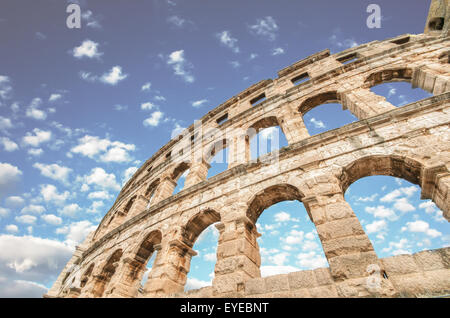 Roman amphitheatre (Arena) in Pula. It was constructed in 27 BC - 68 AD and is among six largest surviving Roman arenas in the W Stock Photo