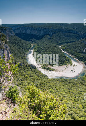 Ardeche river winding through its canyon. Gorges de l'Ardèche. France ...